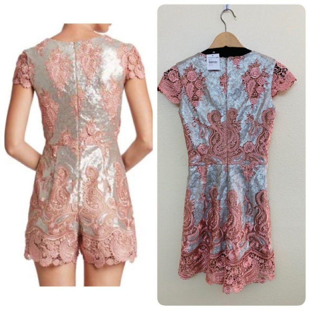 DRESS THE POPULATION Sabrina Lace Sequin Romper - Picture 2 of 10